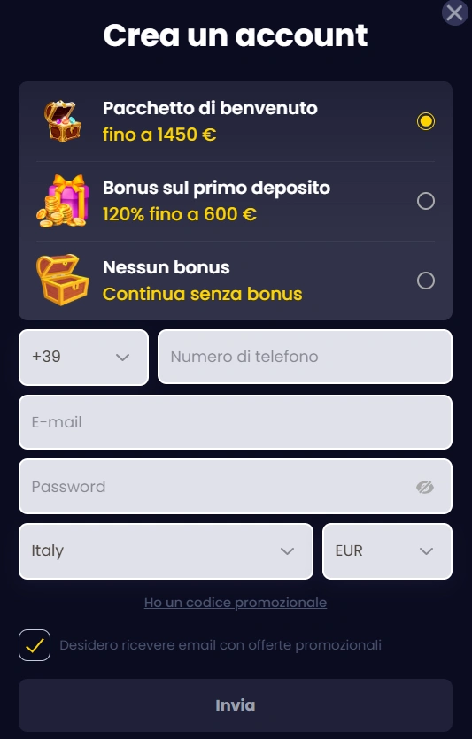 SlotsGem Casino Registration form